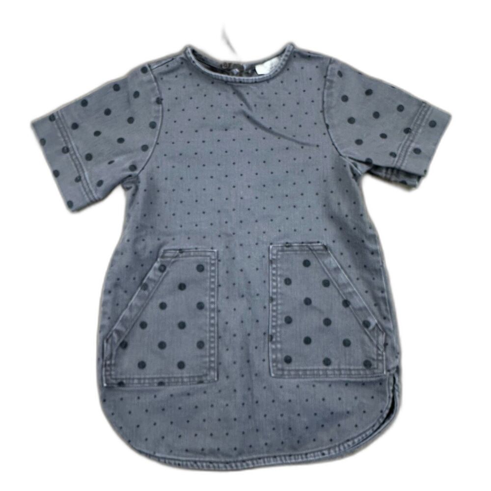 Stella McCartney Kids 4 Years Gray Black Polkadot Short Sleeve Denim Dress